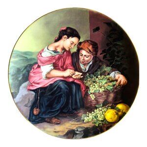 Porcelaine LG Limoges Hand-Painted Decorative Plate With Grapes & Children Scene